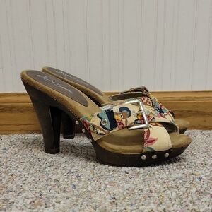 Miss Bisou Stylish Women's Fabric Platform Heeled Sandals Sz 7.